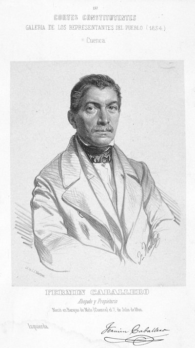 Black and White Engraving of the Geographer, Journalist, Writer, Politician, and Spanish Orator Fermín Caballero (1800-1876) by Unbekannt Unbekannt